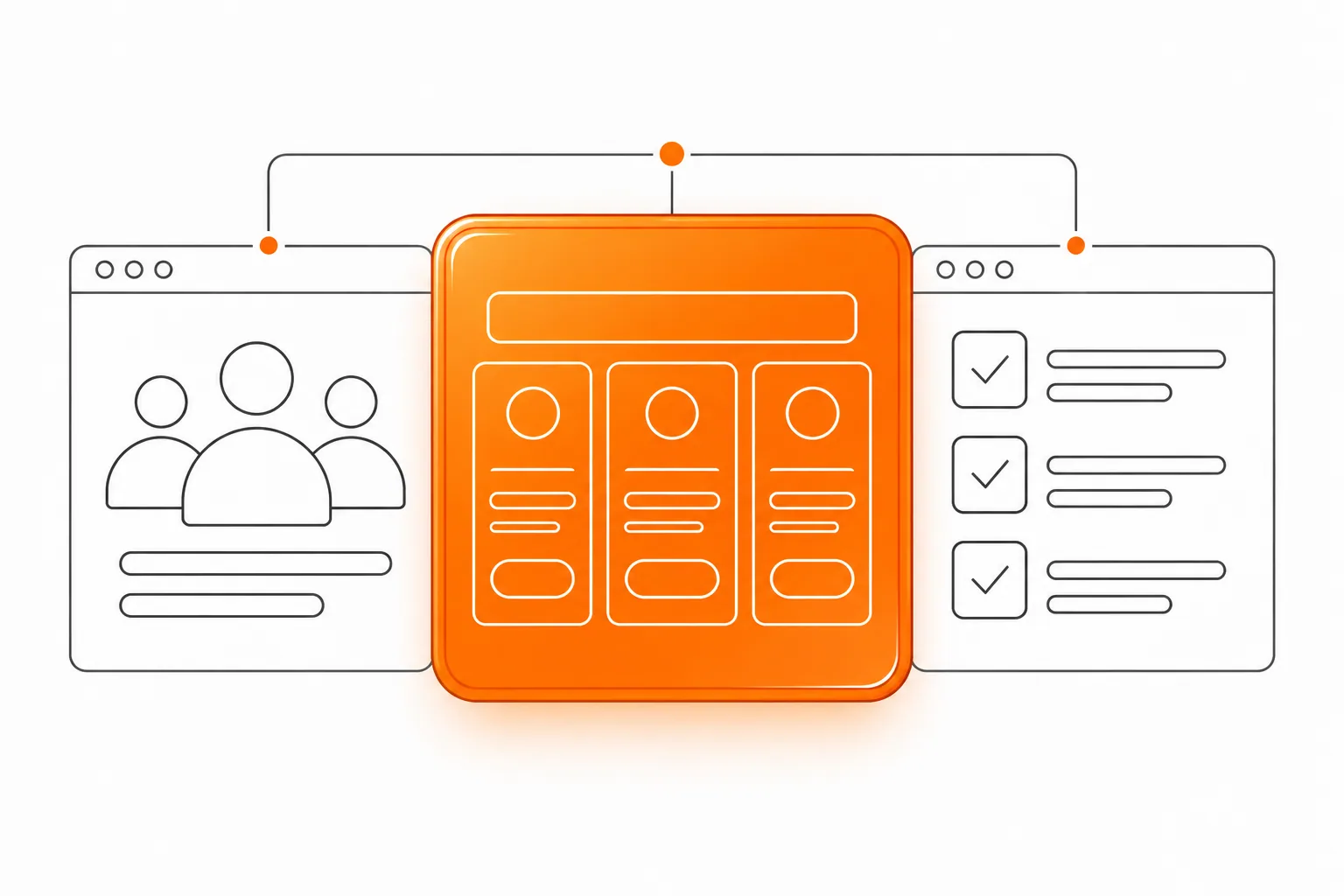 Orange glass panel with graphite linework representing a B2B company presentation