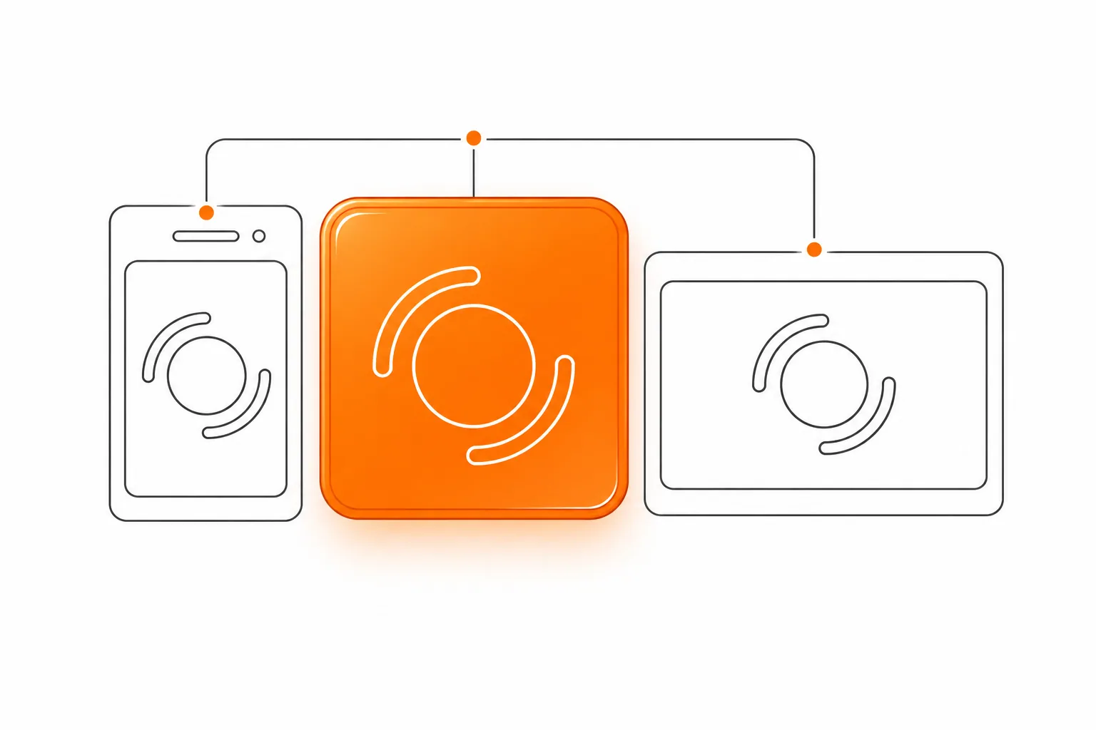 Orangefarbenes Quadrat und Social-Media-Formate mit demselben Kreismotiv