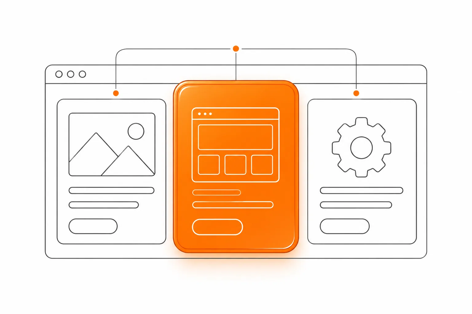 Website-Layout aus einzelnen Modulen mit einem orangefarbenen Glaspanel