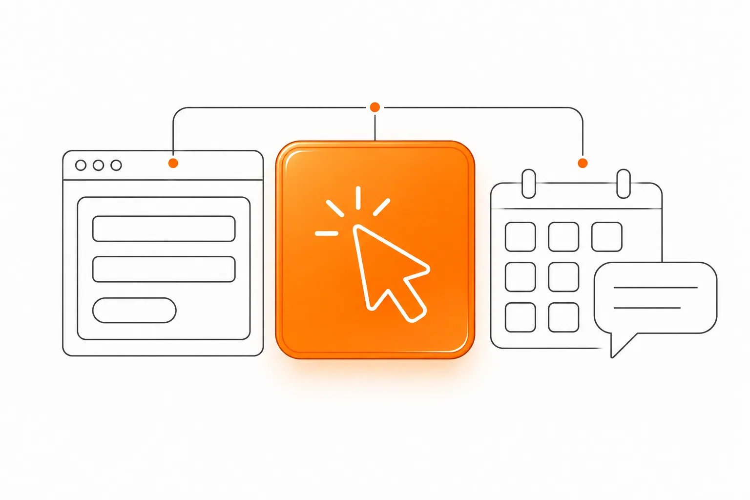 Orangefarbener Button verbindet eine Website mit Kalender und Gespräch