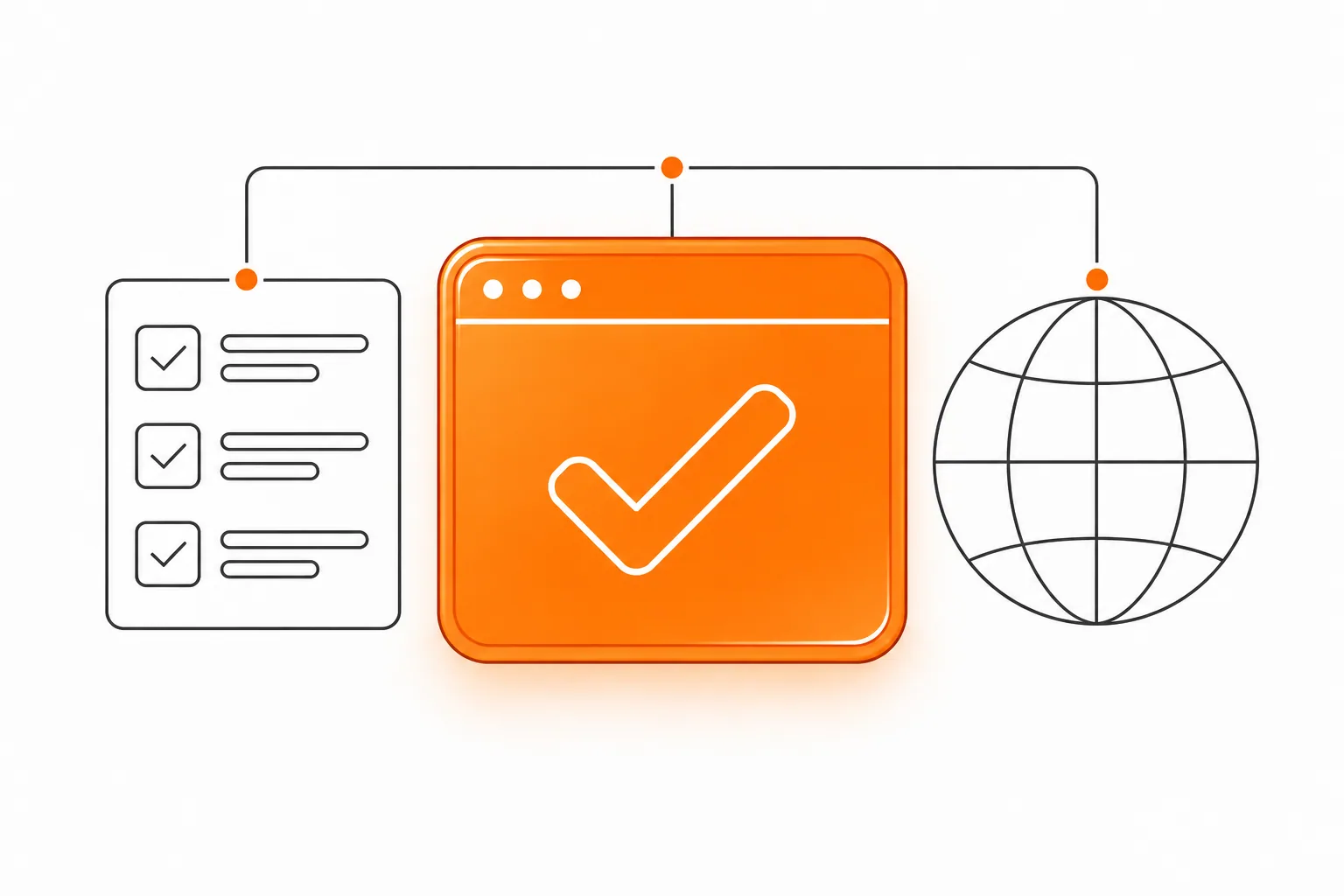 Website-Abnahme-Checkliste mit orangefarbenem Glaspanel und Graphitlinien