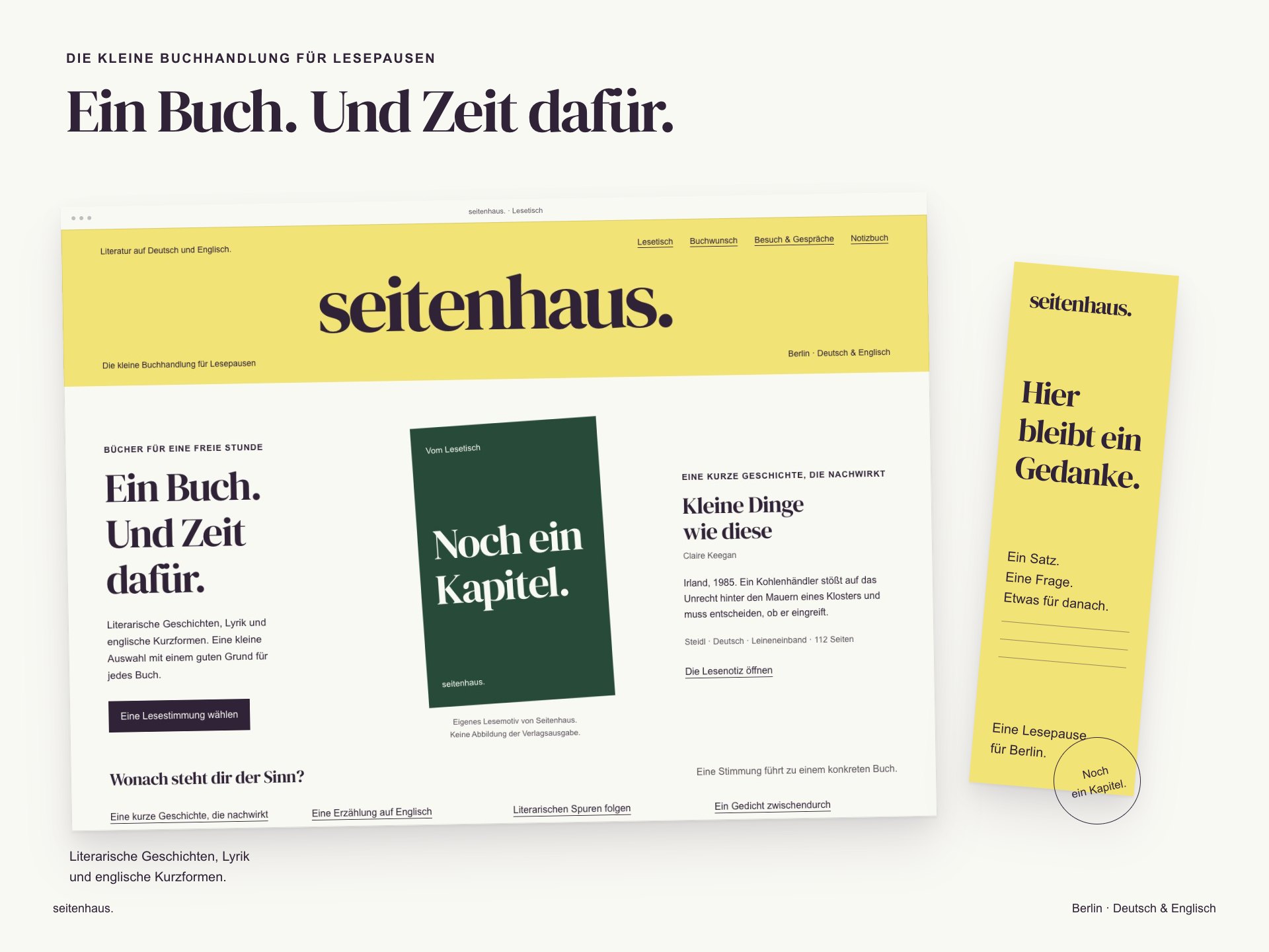 Seitenhaus, Lesetisch · Website und Lesezeichen