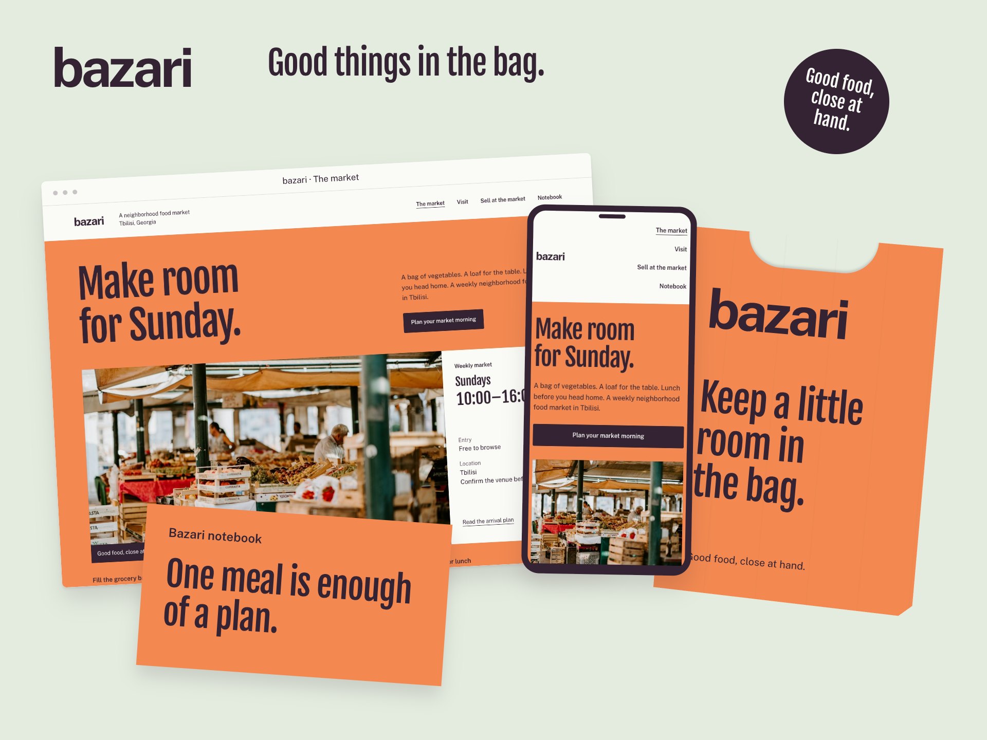 Bazari, Bazari suite · market, bag and notebook